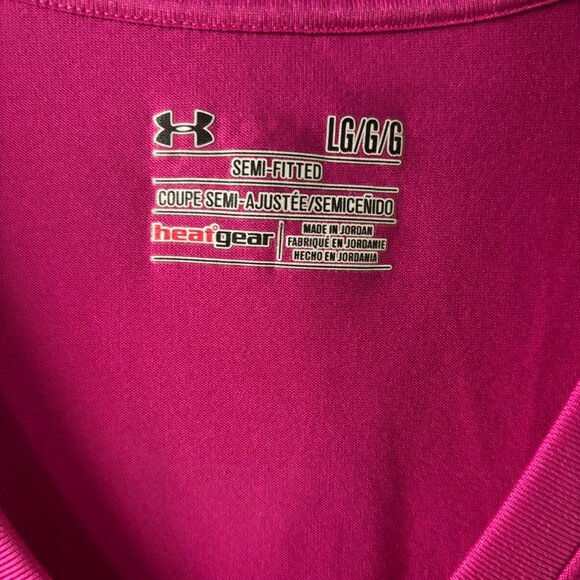 Under Armour HeatGear Womens Pink Athletic V-Neck Shirt Top Size L Semi-Fitted - Picture 2 of 4